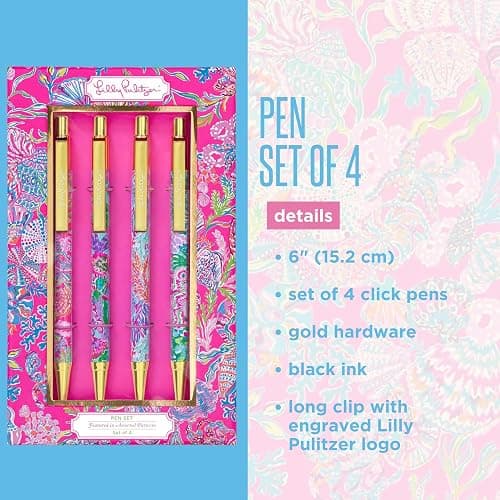 Lilly Pulitzer Black Ink Pen Set of 4, Retractable Pens for Home or Office, Colorful Plastic Click Pens, Shell Me Something Good (Assorted) thumbnail 3