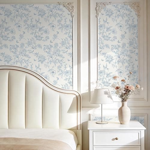 Floral Peel and Stick Wallpaper- Blue and White Vintage Flowers Contact Paper for Bathroom, Bedroom - Boho Removable Self Adhesive Vinyl Wall Paper for Decor Shelf Linings and Cabinets,17.3" x 78.7" thumbnail 3
