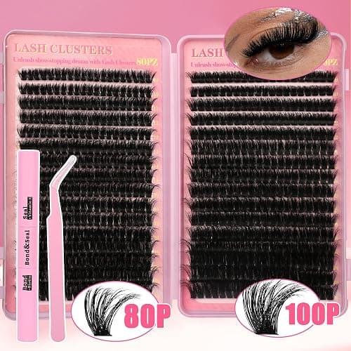 Gmagictobo Lash Clusters 80D 100D C Curl Lash Clusters Kit DIY Lash Extension Kit 640Pcs 10-18MM Individual Lashes Clusters Eyelash Extensions with Lash Bond and Seal Lash Tweezers thumbnail 2