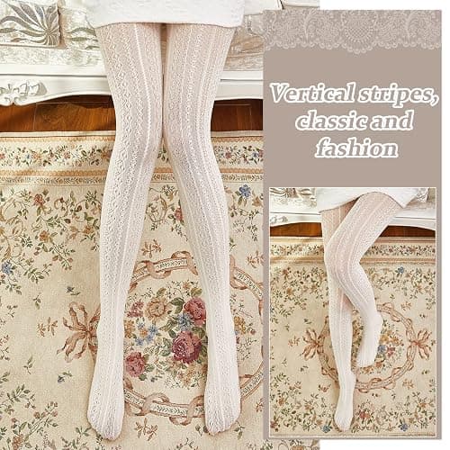 JaGely 1/2/3 Pair White Lace Tights for Women White Fishnet Hollow out Knitted Tights Lolita Stockings Lace Strips Pantyhose thumbnail 4