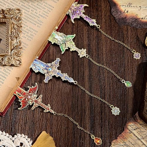 4pcs Fantasy Sword Bookmarks for Books, Journals, Planners - Cool Metal Book Markers for Reading Women & Men, Unique Book Marks Gifts for Book Lovers, Reading Accessories for Students & Adults & Kids thumbnail 5