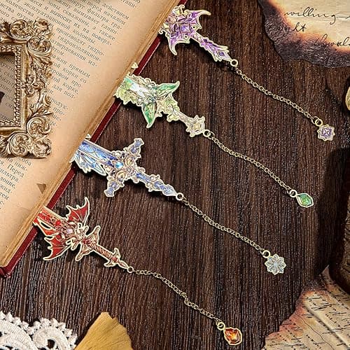 4pcs Fantasy Sword Bookmarks for Books, Journals, Planners - Cool Metal Book Markers for Reading Women & Men, Unique Book Marks Gifts for Book Lovers, Reading Accessories for Students & Adults & Kids - Sword thumbnail 5