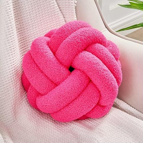 Uvvyui Knot Pillow Ball, Soft Hot Pink Home Decor Knotted Pillows, Handmade Round Plush Throw Pillow, Aesthetic & Cute Large Decorative Pillows for Bed, Floor, Couch, Bedroom Home Decor 8 inches - Image 1