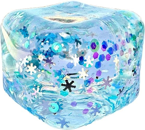 Kiedle Cool Ice Cube with Snowflakes - Nice Sensory Squishy Squeeze Cute Fidget Toy with Slow Rise Squish - 2.25" Cube - Image 1