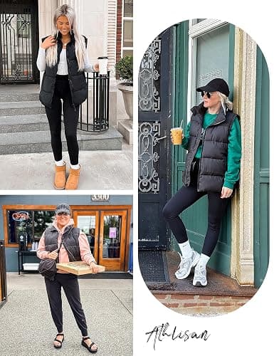 Athlisan Womens Zip Up Puffer Vest Stand Collar Sleeveless Padded Jacket Coat thumbnail 4