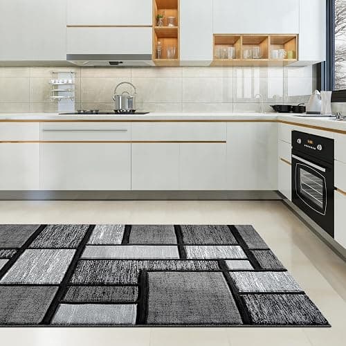 HADBA Modern 5x7 Grey-Black Square Geometric Living Room Rug - Area Rugs for Living Room Dining & Bedroom - Hand Carved Runner Carpet - Durable Polyester - Non-Fade Stain-Resistant - Turkish Made thumbnail 8