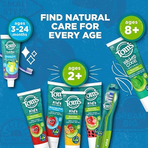 Tom's of Maine Kids Fluoride Free Toothpaste, Silly Strawberry, 3Pk, 5.1 oz | For Kids Ages 2 and Up, Kids Natural Toothpaste, Gently Cleans, Dye Free, No Artificial Flavors, Sweeteners, or Preservatives thumbnail 9