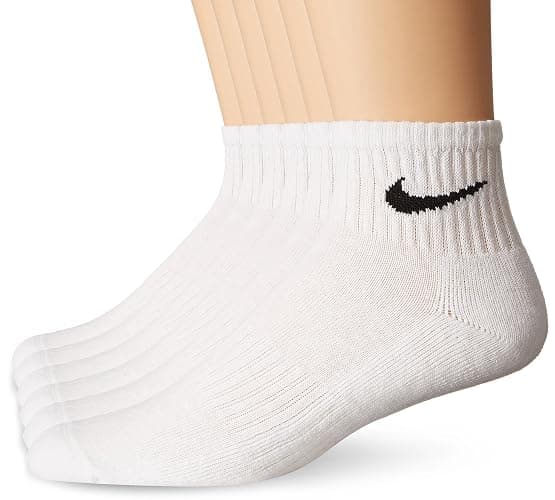 NIKE Unisex Performance Cushion Quarter Socks with Bag (6 Pairs), White/Black, Large - Image 1