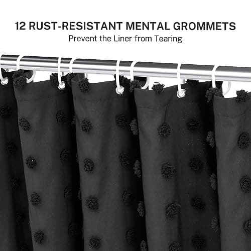 Siiluminisoy Black Boho Shower Curtain Woven Fabric Cute Shower Curtain, 72 x 72 Tufted Pleat Floral Textured Modern Farmhouse Minimalist Shower Curtain Set with Hooks for Bathroom thumbnail 7