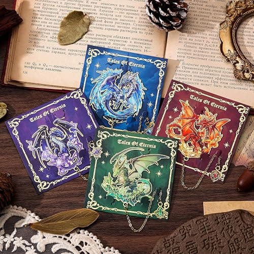 Fantasy Fourth Wings Dragon Bookmarks -4 Designs: Fire Red,Ice Blue,Thunder Purple,Forest Green-Unique Cool Metal Book Marks for Men Women, Inspirational Gift for Kid, Readers, Book Lovers, Collectors thumbnail 9