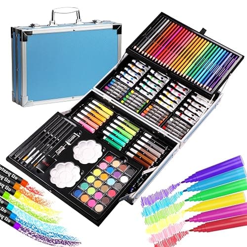 Halobios Professional Art Set, 144 Deluxe Aluminium Case Painting Set with Watercolour Pens Drawing Pencils Paints Oil Pastels, Premium Colouring Drawing Art Supplies Case Gift for Artists Adult thumbnail 9