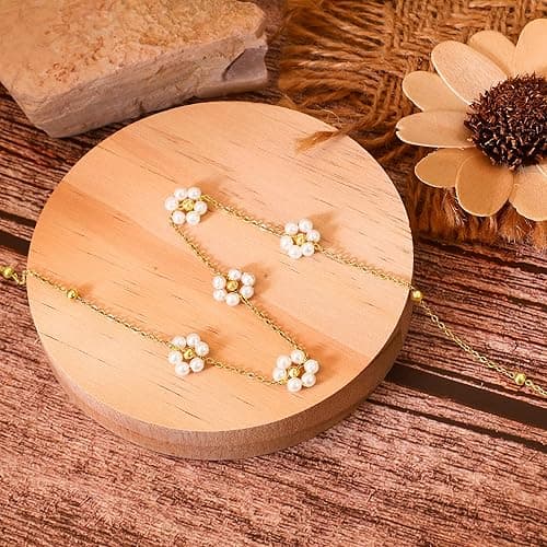 SmileBelle Pearl Necklaces for Women, Daisy Pearl Choker as Y Shaped Pearl Jewelry Gold Heart Necklace for Anniversary Birthday Gifts White Baroque Necklace as Wedding Jewelry thumbnail 8