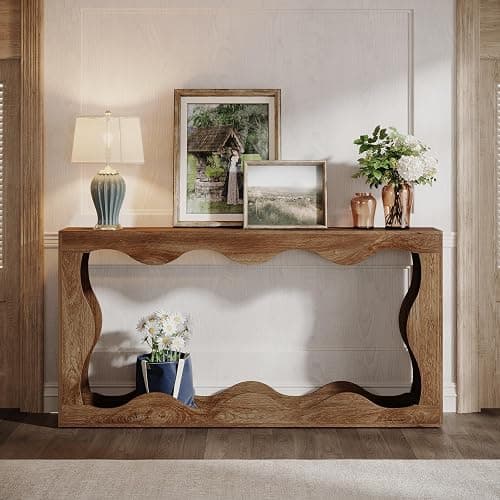 Tribesigns 63 Inches Farmhouse Console Table with Storage, Couch Table Behind Sofa, Long Entryway Sofa Station, Narrow Console Stand, Hallway Stand for Entryway Living Room, Wood Grain thumbnail 3