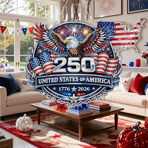 DIY Diamond Art Painting Wreath Kits，Special Shaped Rhinestone Hanging Ornament Diamond Art Window Pendants for Gift Home Garden Wall Hanging Kits,Double Sided (USA 250th) thumbnail 4