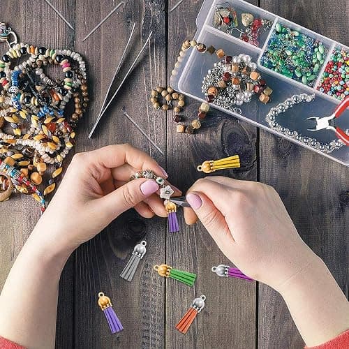 Duufin 240 Pieces Keychain Tassels Bulk Leather Tassel Pendants Colorful Tassel for Keychain, Craft and DIY Projects, 60 Colors (Gold and Silver Cap) thumbnail 2