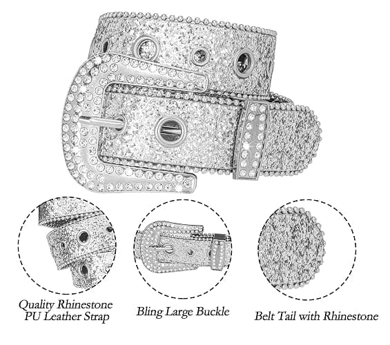 Women Men Rhinestone Belt Western Cowgirl Cowboy Bling Studded Leather Belt for Jeans Pants (suit for waist 27-39") thumbnail 5