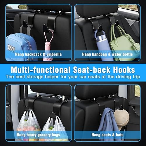 Amooca Car Seat Headrest Hook 4 Pack Hanger Storage Organizer Universal for Handbag Purse Coat fit Universal Vehicle Car Black S Type thumbnail 3