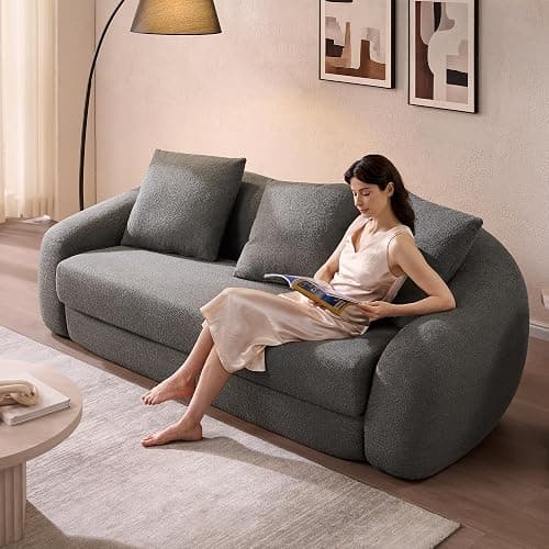 SICOTAS Curved Sofa Couch Bed for Living Room Convertible Futon Cloud Boneless Sleeper Chair Pull Out Floor Couch with Deep Seat Sofa Set Foam No Assembly Required for Bedroom Apartment, Dark Grey thumbnail 9