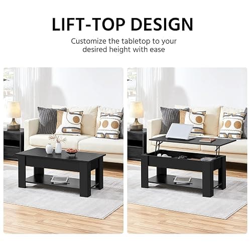 Yaheetech Coffee Table, Lift Top Coffee Table with Storage Compartment & Shelf for Living Room, Wooden Tea Tables with Lift Top, Black thumbnail 4