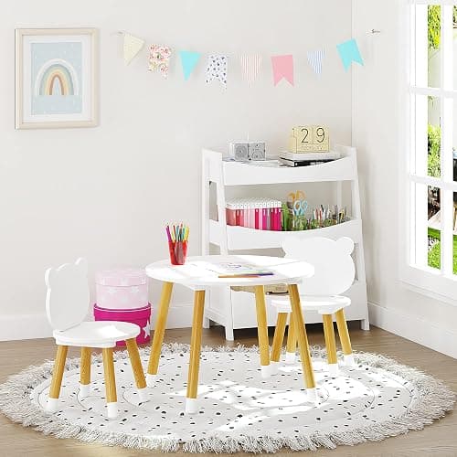 UTEX Kids Wood Table and Chair Set, Kids Play Table with 2 Chairs,3 Pieces Wood Round Table for Toddlers, Girls, Boys,White thumbnail 6