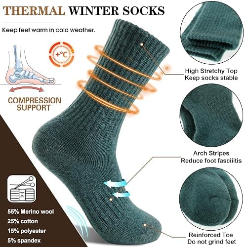 MOGGEI 5 Pairs Womens Merino Wool Socks Hiking Warm Winter Thick Thermal Crew Cozy Cabin Ladies Gift Comfy Boot Work Socks thumbnail 3