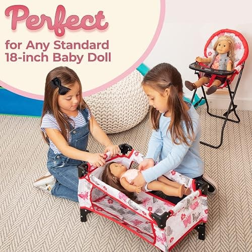 18-Inch Baby Doll Nursery Playset by Litti Pritti - Doll Accessories Set with Swing, Crib, High Chair, and Carrier - Realistic Toy Furniture for Imaginative Play - Gift for Kids Ages 3 Up thumbnail 3