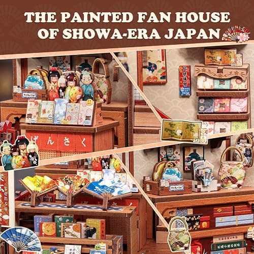 Cutefun Book Nook Kit - DIY Miniature House Kit for Adults, Teens and Beginners, Japanese Booknook Tiny House Bookshelf Decor 3D Wooden Puzzles, Gifts for Friends & Family (Folding Fan Shop) thumbnail 5