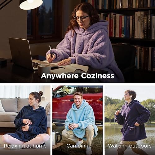 Bedsure Wearable Blanket Hoodie Mothers Day Gifts for Women, Warm Cozy Hoodie Blanket Sweatshirt for Adult Women Men, Lavender thumbnail 4