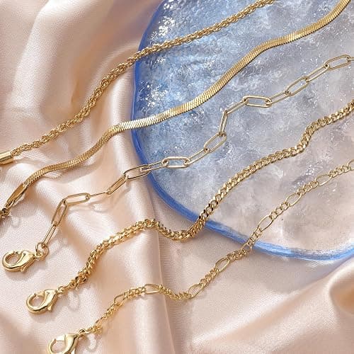 AOZEL Gold/Silver Plated Anklet Bracelets for Women Waterproof Plus Size Cuban Link Chain Ankle Bracelet for Large Ankle 9-12inch thumbnail 5