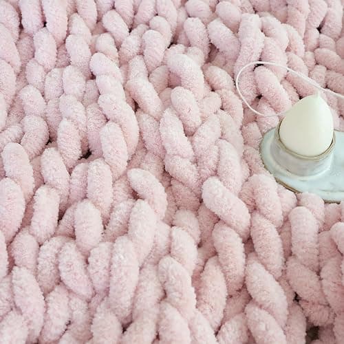 Maetoow 30X40 Inch Chenille Chunky Knit Blanket Throw, Handmade Warm & Cozy Blanket Couch, Bed, Home Decor, Soft Breathable Fleece Banket, Christmas Thick and Giant Yarn Throws, Light Pink - Light Pink - 30''x40'' thumbnail 3