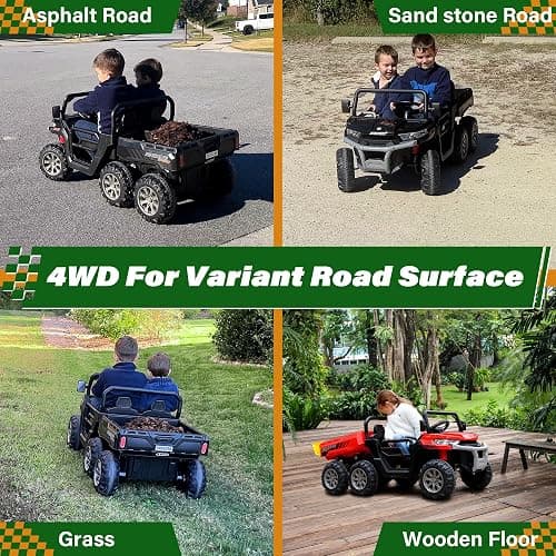 24V Ride On Dump Truck Car for Big Kids 2 Seater XL, 4WD 6-Wheels Battery Powered Ride On Toy with Remote Control, 800W Powerful Motors, Dump Bed & Shovel, Electric UTV for Boys Girls thumbnail 8