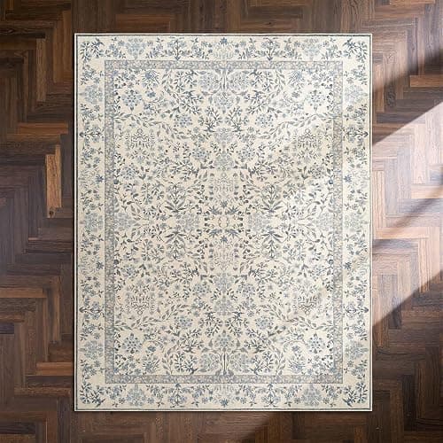 jinchan Zenith Floral 8x10 Area Rug Soft Low-Pile Living Room Rug Machine Washable Non-Slip Vintage Botanical Aesthetic Throw Carpet for Dining Room Bedroom Nursery Blue/Cream thumbnail 9