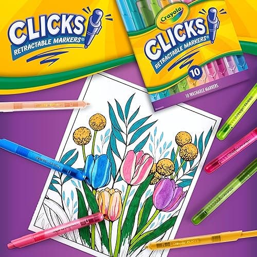 Crayola Clicks Retractable Markers - Bold (10ct), No Dry Washable Markers for Kids, Click Markers for School, Must Have Coloring Supplies, Gifts - Green/Blue/Red thumbnail 2