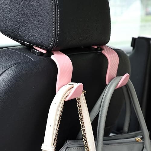 Amooca Car Seat Headrest Hook 4 Pack Hanger Universal Vehicle Car Storage Organizer for Handbag Purse Coat S Type Checkered Pink thumbnail 2