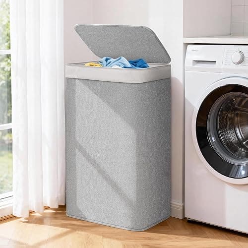 STORAGE MANIAC 2-in-1 Laundry Hamper with Laundry Backpack Bag, 90L Metal Frame Laundry Basket, Dirty Clothes Bag with Shoulder Straps and Mesh Pocket for College, Travel, Laundromat, Apartment, Gray thumbnail 2