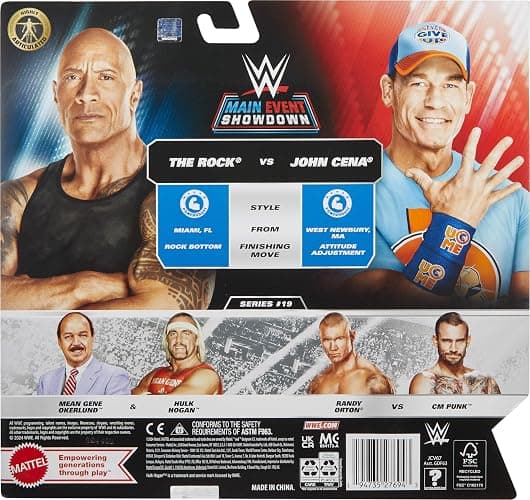 Mattel WWE Main Event Championship Showdown 2-Pack Action Figures & Accessory, Series #19 The Rock vs John Cena Collectible Set thumbnail 6