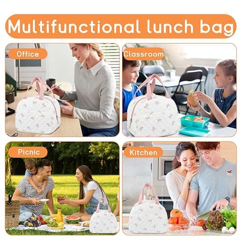 GISMTR Lunch Bag for Women Insulated Lunch Box Cute Quilted Lunch Tote Bags Reusable Large Capacity Cooler Bag for Travel Work Picnic thumbnail 7