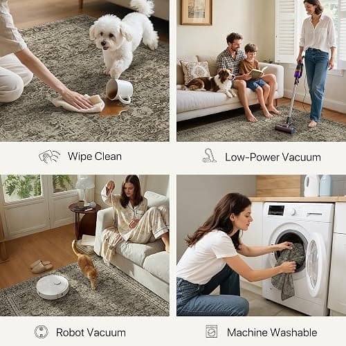 8x10 Area Rug Machine Washable Boho Rug for Living Room,Ultra-Thin Low Pile Carpet,Lightweight Indoor Printed Rug,Non Slip Floral Area Rug for Bedroom, Dining Room, Home Office,Vintage Sage Green thumbnail 4