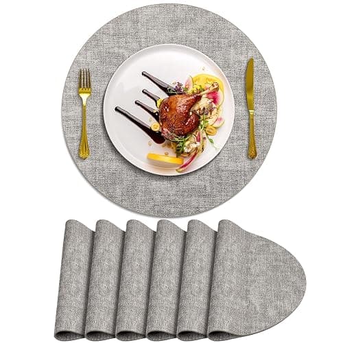 BIPASION Placemats, Heat-Resistant Round Place Mats Set of 6 for Dining Table, Waterproof, Washable Table Placemat - Premium Wipeable Leather Placemats as Stylish Home Decor, Grey - Image 1