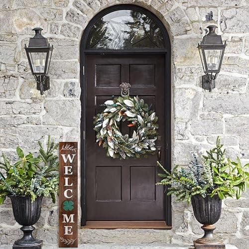 Perfnique Interchangeable Welcome sign for front porch standing, 47 x 7.9 Inch Black Wooden Leaner Sign with 10 Interchangeable Designed Icons, Morden Farmhouse Rustic Seasonal Decor for Spring thumbnail 2