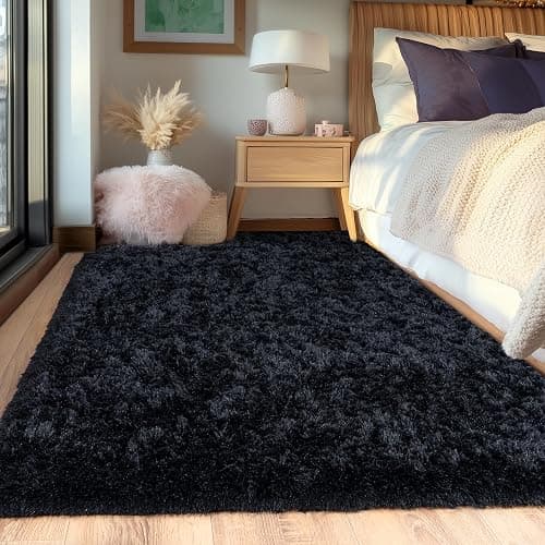 OHDS Black Fluffy Rug for Bedroom 6x9 ft - Ultra Soft & Non Slip Shaggy Area Rug, Comfy Durable Carpet for Living Room Kids Room Teens Dorm Home Decor, 1.7'' Thick Indoor Plush Carpets thumbnail 3