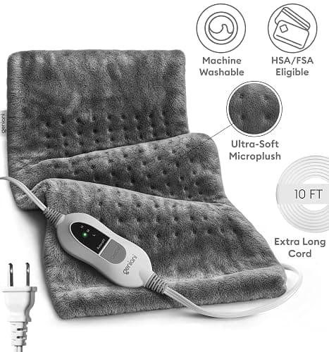 GENIANI Electric Throw - XL Electric Heating Pad for Back Pain & Cramps Relief, Birthday for Women Men Auto Shut Off, Machine Washable, Heat Pad for Neck & Shoulder, 12×24", Tabby Gray thumbnail 4
