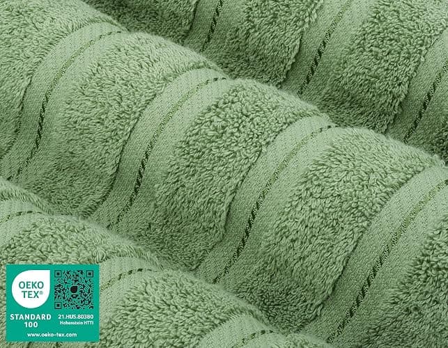 American Soft Linen Luxury 6 Piece Towel Set, 2 Bath Towels 2 Hand Towel 2 Washcloths, 600 GSM 100% Cotton Turkish Towels for Bathroom, Sage Green Towel Sets thumbnail 3