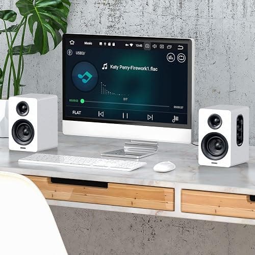 Sanyun SW208 3" Active Bluetooth 5.0 Bookshelf Speakers – 60W Carbon Fiber Speaker Unit - Built-in 24bit DAC Dynamic 3D Surround Sound 2.0 Computer PC Monitor Gaming (Pair, White) thumbnail 6