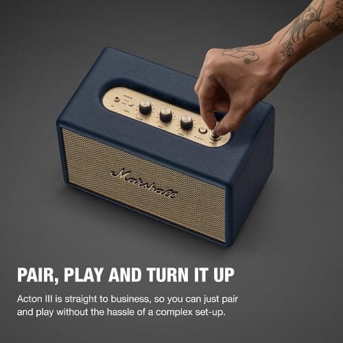 Marshall Acton III Bluetooth Home Speaker - Loud Stereo Sound with Bass and Treble Controls | Plug-in Powered | 3.5 mm Aux Input - Midnight Blue thumbnail 3
