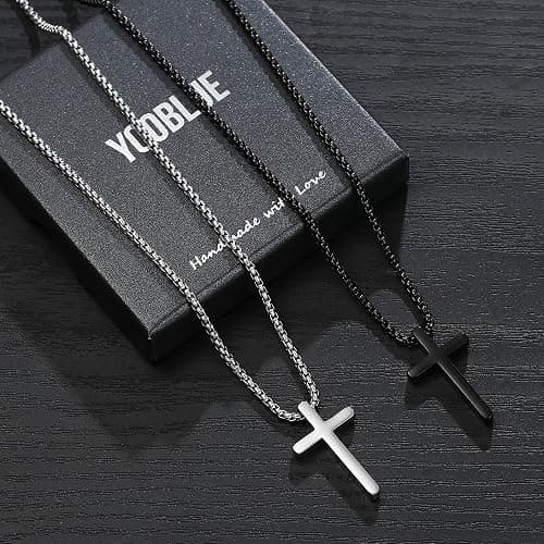 Yooblue 2/3 Pcs Cross Necklace for Men, Silver Black Gold Cross Chain Necklace, Stainless Steel Cross Pendant Jewelry Gifts for Men 16-30 Inches thumbnail 6