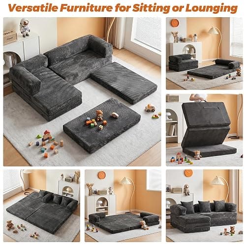 6-in-1 Boneless Couches L-Shaped Modular Sectional Sofa | Cloud Couch Sectional & Tri-Folding Mattress | Corduroy Pet-Friendly Convertible Sofa Bed with 800LB Capacity Apartment, Guest Room thumbnail 4