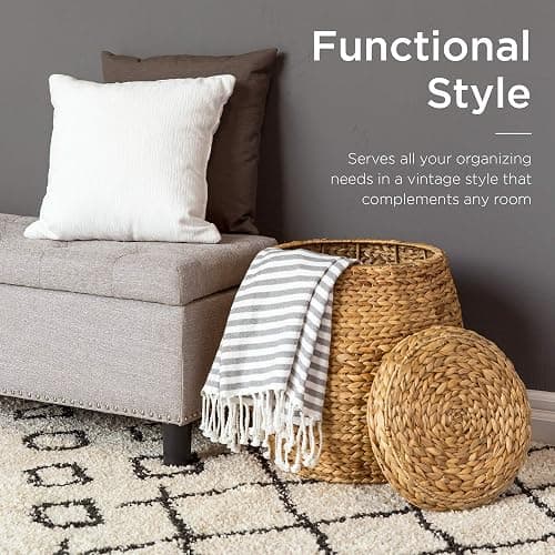 Best Choice Products Vintage Multipurpose Hyacinth Storage Basket, Plant Décor, Handwoven Organizer Tote for Bedroom, Living Room, Bathroom, w/Lid - Natural thumbnail 4
