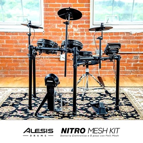 Alesis Nitro Mesh Kit - Batteria Elettronica con Pelli Mesh Silenziose, Pedale e Pad Grancassa, 385 suoni, 40 Kit, Lezioni di Batteria Online e Accessori thumbnail 11