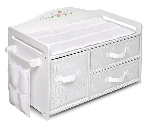 Badger Basket Doll Care Station with Storage Baskets - White | Fits 18–20" dolls; care station with 3 removable baskets, side pocket organizer & personalization kit. - Image 1